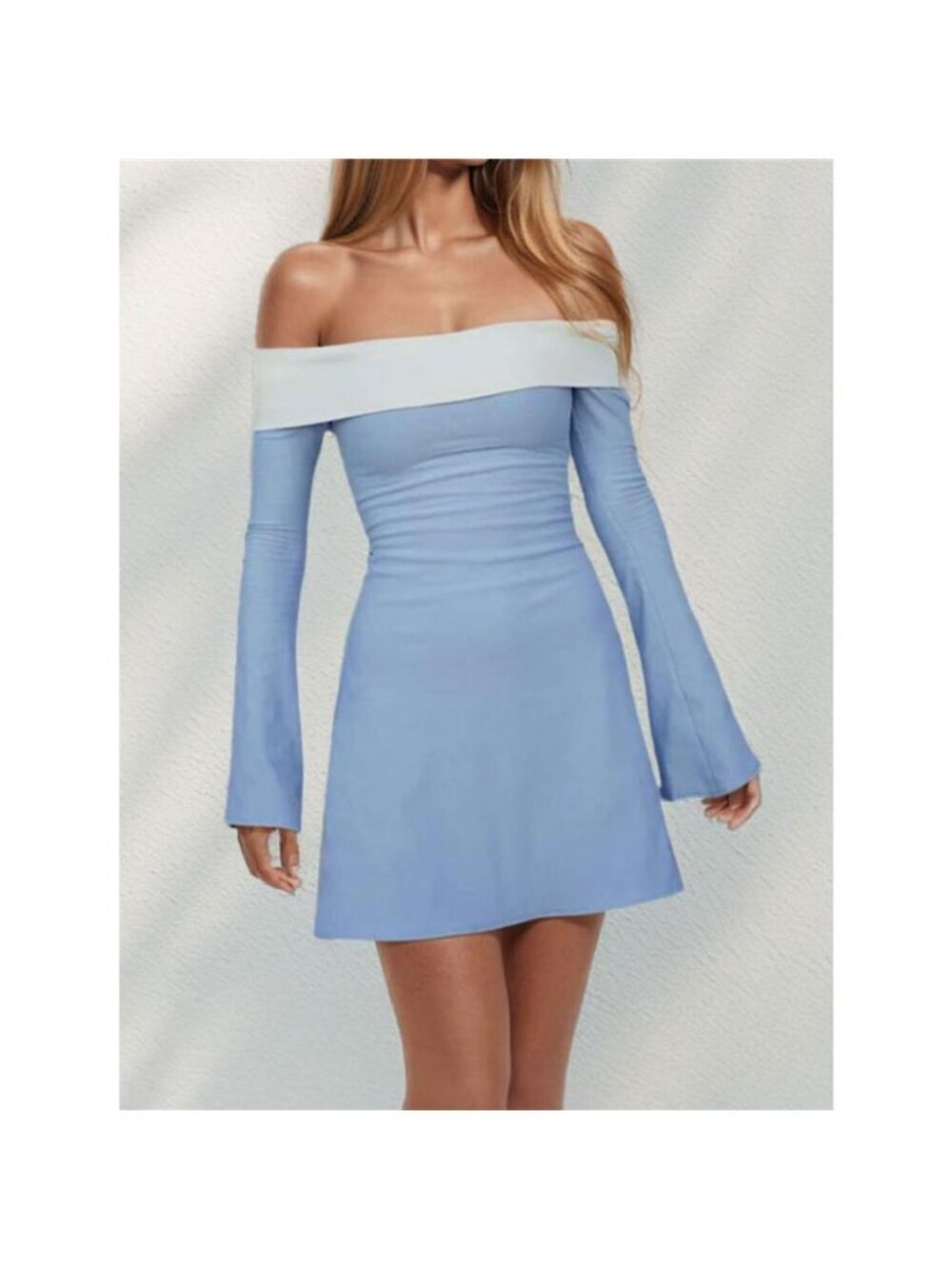 Off-Shoulder Flare Sleeve Mini Dress